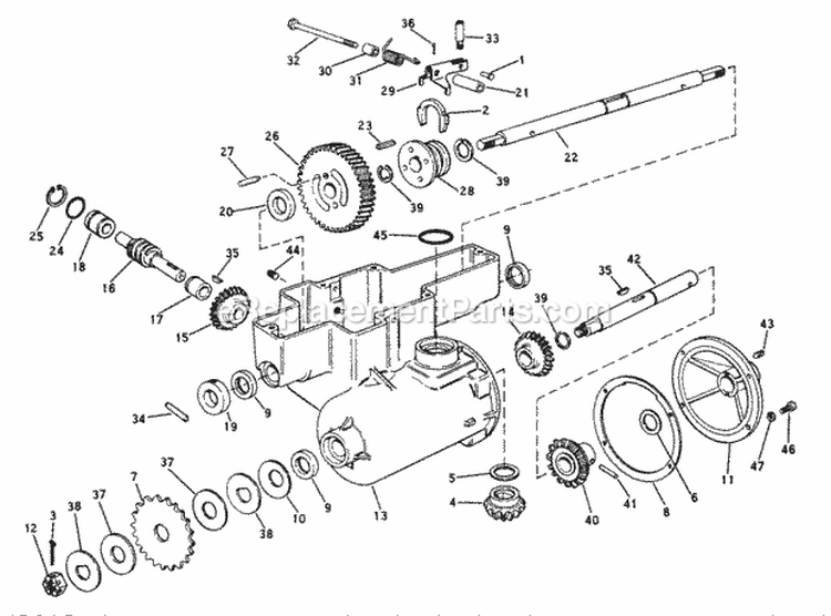 Snow-Blower Transmission Diagram and Parts List for 1921 500000001-599999999 - 1965 Lawn Boy Snow Blower